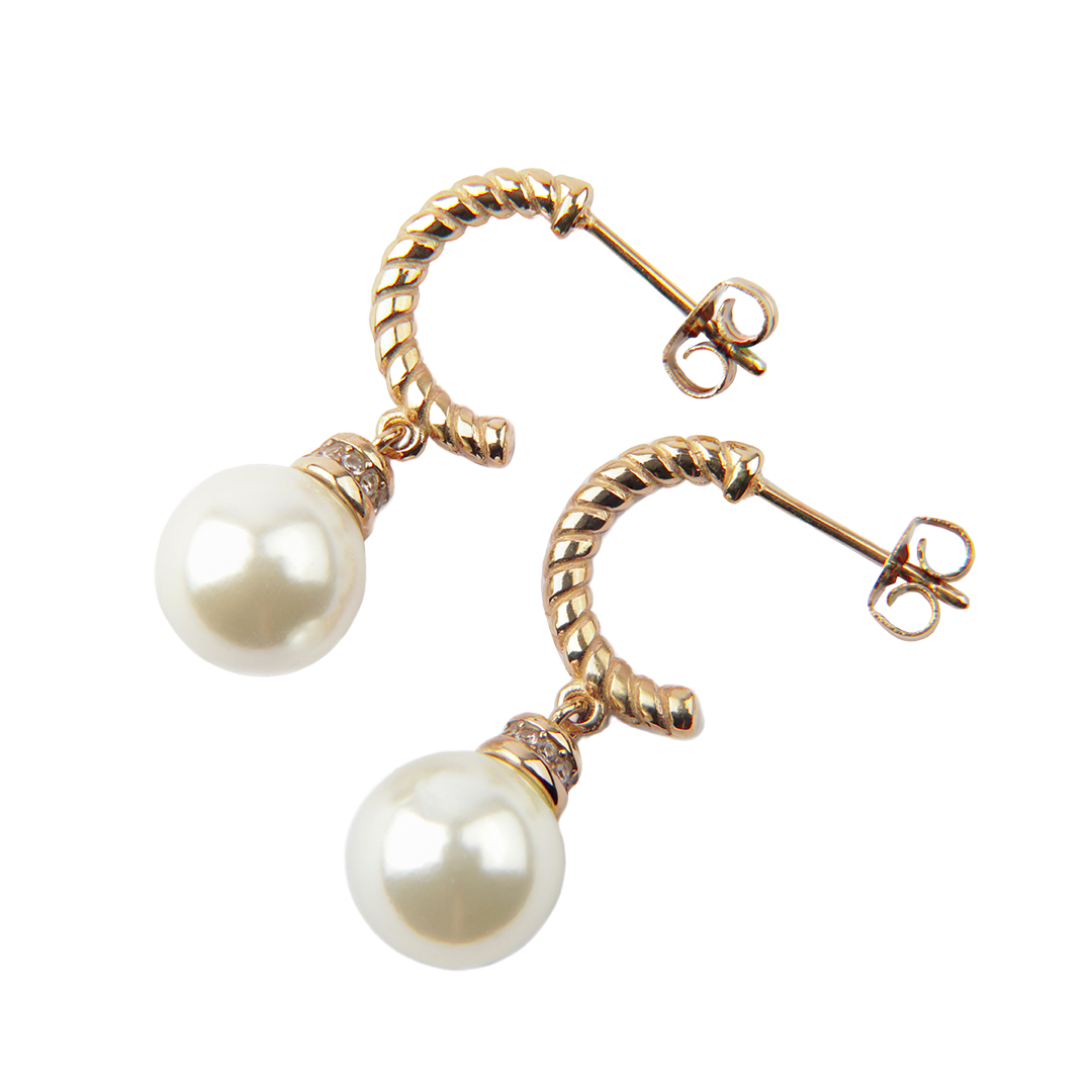 Aros espiral con perla oro laminado 18K